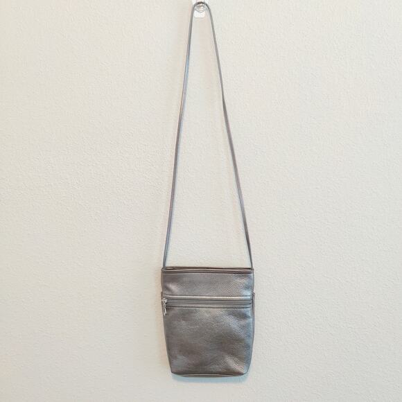 SAS Darla Silver Metallic Crossbody Purse Bag Travel Compact Portrait Collection - Picture 11 of 11
